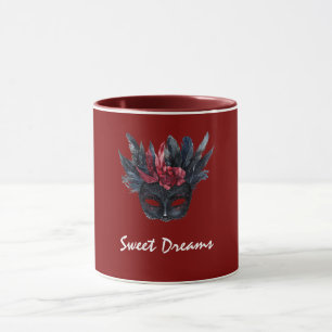 Black Burgundy Red Feathers Maske Tasse
