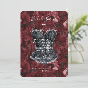 Black Burgundy Red Floral Corset Brautparty Einladung