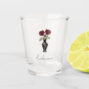 Black Burgundy Red Floral Vase Schnapsglas