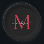 Black Burgundy Red Monogram Modernes, elegantes Sk Pappteller<br><div class="desc">Einfache moderne,  trendige Black Burgundy Maroon Red Monogram Modern Feminine Script Name Paper Plate</div>