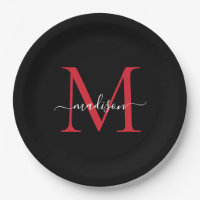 Black Burgundy Red Monogram Modernes, elegantes Sk