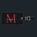Black Burgundy Red Monogram Script Name Stilvoll Gepäckanhänger<br><div class="desc">Elegante Black Burgundy Red Monogram Script Name Stilvolle Bag Tag</div>