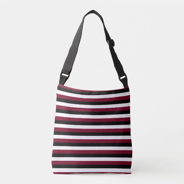 Black Burgundy Red White Stripes Tragetaschen Mit Langen Trägern (Vorderseite)