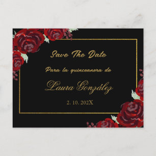 Black Burgundy Save the Date quinceañera Einladungspostkarte
