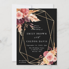 Black Burgundy Terracotta Goldene Hochzeit Einladung
