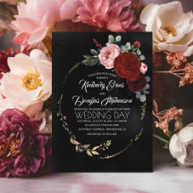 Black Burgundy und Gold Floral Moderne Boho Weddin