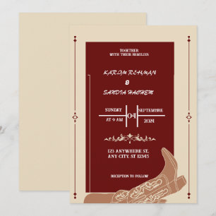 Black Burgundy und Gold Floral Moderne Boho Weddin Einladung