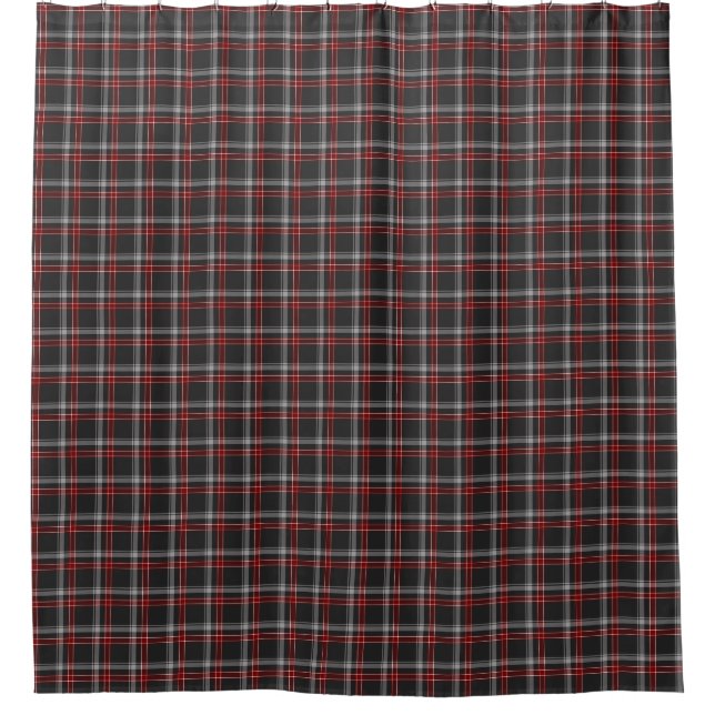 Black Burgundy White Plaid Shower Curtain Duschvorhang (Vorderseite)