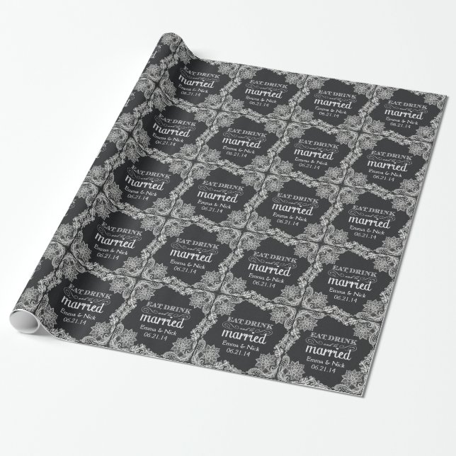 Black Burlap & Lace Wedding Geschenkwrap Geschenkpapier (Ungerollt)
