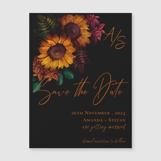 Black Burnt Orange Elegant Wedding Save the Date Magnetkarte (Vorderseite)