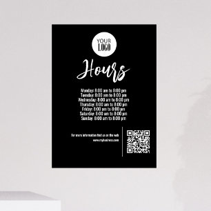 Black Business Hours QR Code Schild Anpassbar