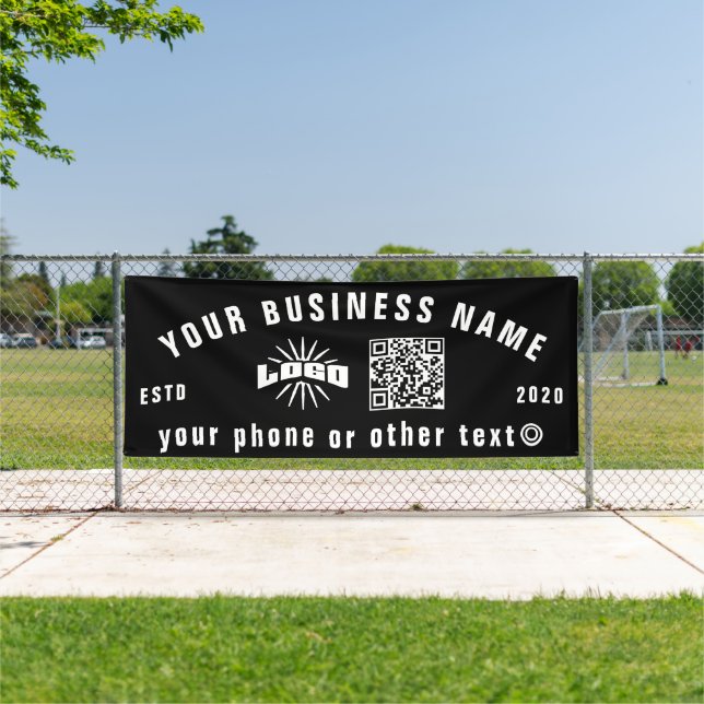 Black Business Logo Qr Code Outdoor 10' langer Vin Banner (InSitu)