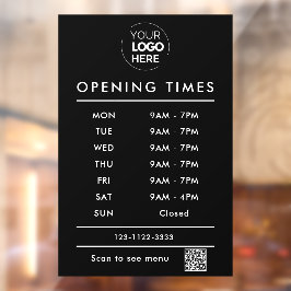 Black Business Opening Stunden Logo und qr Code Fensteraufkleber