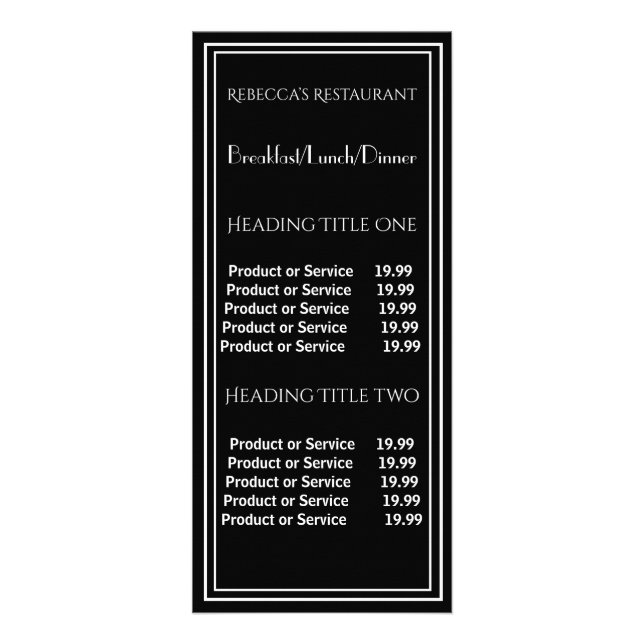 Black Business Pricing & Service Rack Card Werbekarte (Vorne)