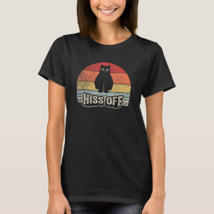 Black Ca Retro Vintag Hiss Off Meow Cat T-Shirt