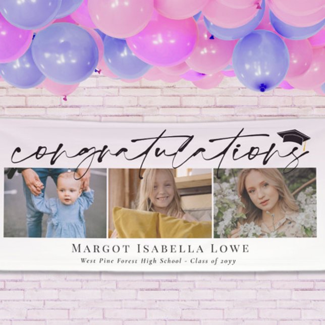 Black Calligraphy Foto Abschluss Herzlichen Glückw Banner (Von Creator hochgeladen)