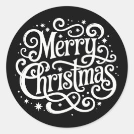 Black Calligraphy Merry Christmas Envelope Seal Runder Aufkleber