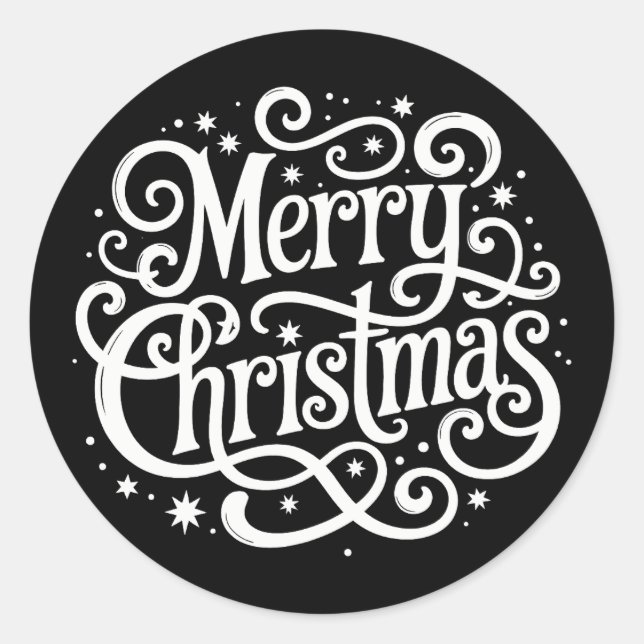 Black Calligraphy Merry Christmas Envelope Seal Runder Aufkleber (Vorderseite)