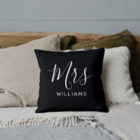 Black Calligraphy Newlywed Bride Mrs. Pillow