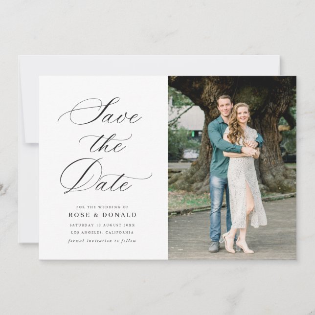 Black calligraphy script wedding save the date einladung (Vorderseite)