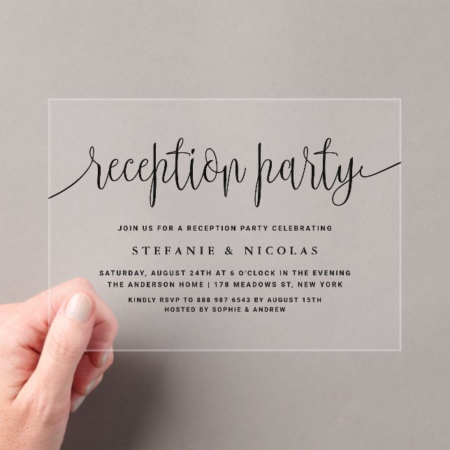 Black Calligraphy Wedding Reception Party Acryleinladungen (Insitu (Handheld))