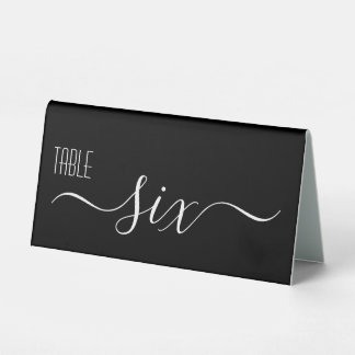 Black Calligraphy Wedding Tischnummer 6 Tischaufsteller