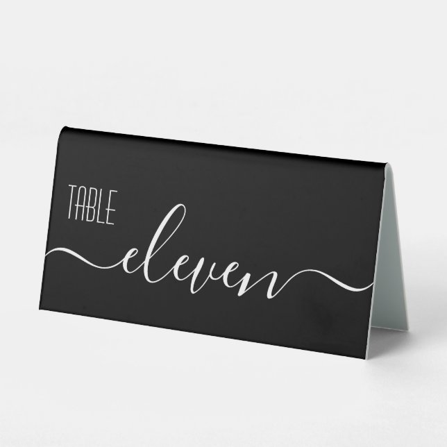 Black Calligraphy Wedding Tischnummer Eleven Tischaufsteller (Vorderseite)