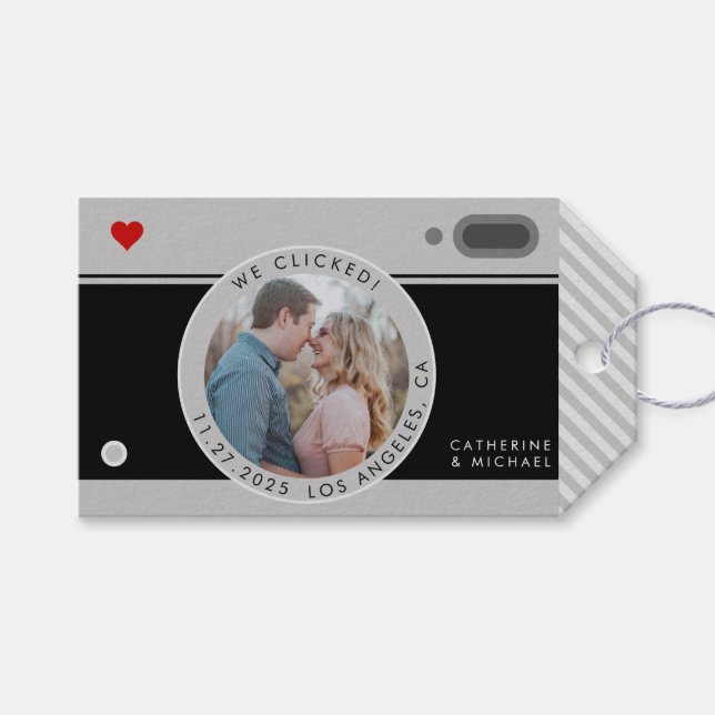 Black Camera Foto Hochzeit Save the Date einzigart Geschenkanhänger (Vorderseite (Horizontal))