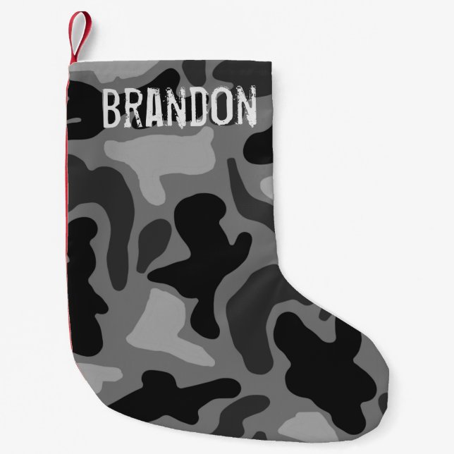 Black Camouflage Grunge Name Weihnachten Strumpf Kleiner Weihnachtsstrumpf (Vorderseite)