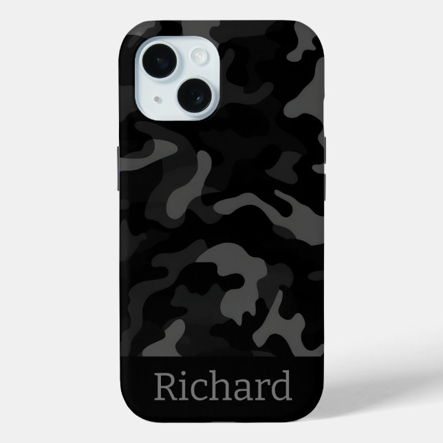 Black Camouflage Monogram iPhone Case (Rückseite)