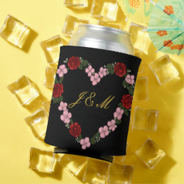 Black can cooler with pink and red heart dosenkühler