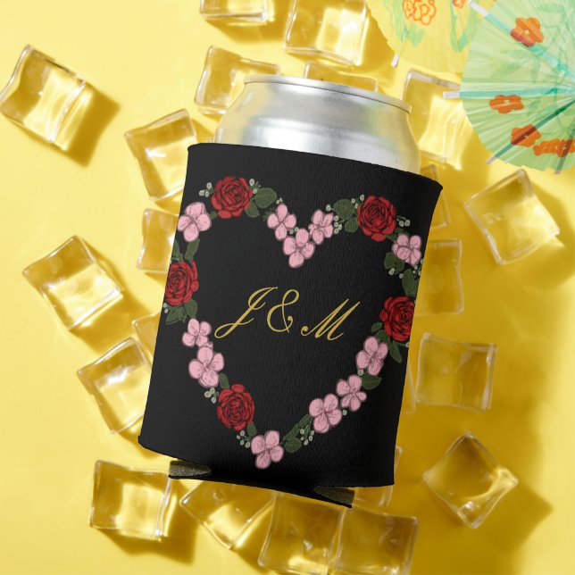 Black can cooler with pink and red heart dosenkühler (In Situ Sommer)