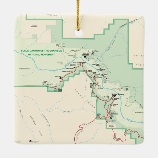 Black Canyon Of The Gunnison Map Keramikornament (Rückseite)