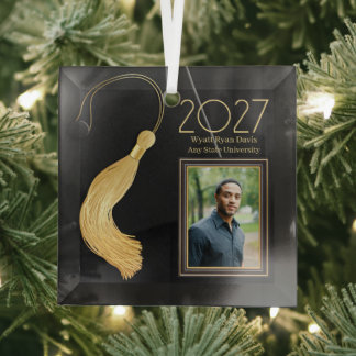 Black Cap and Gown mit Gold Tassel Ornament Aus Glas