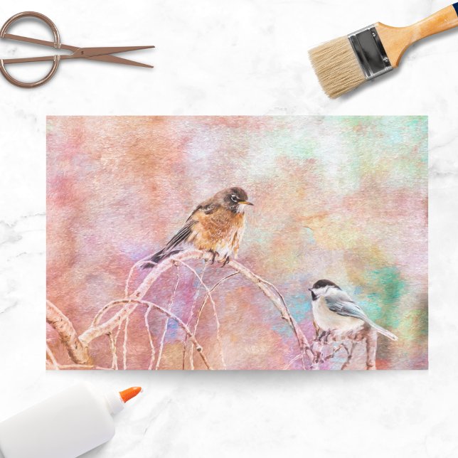Black Cap Chickadee And Robin Hanging Out Seidenpapier (Von Creator hochgeladen)