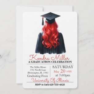 Black Cap & Gown Watercolor Abschluss Einladung
