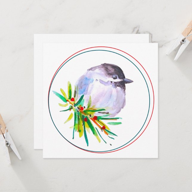 Black Capped Chickadee Watercolour Karte (Vorderseite/Rückseite Beispiel)