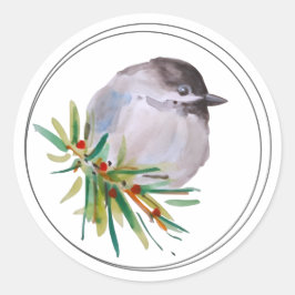 Black Capped Chickadee Watercolour Runder Aufkleber