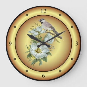 Black Capped Chickadee ~ White Magnolia Flower ~ Große Wanduhr