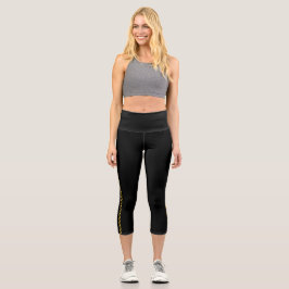 Black Capri Leggings with Bold Gold Side Stripe