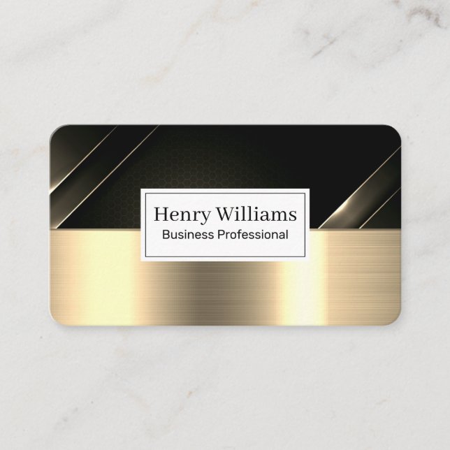 Black Carbon Fiber | Gold Metallic Brushed Visitenkarte (Vorderseite)