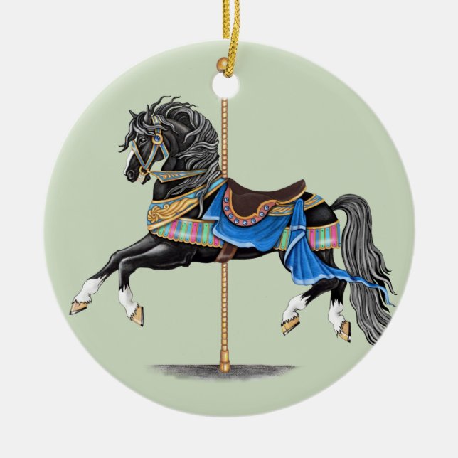 Black Carousel Pferd Keramik Ornament (Vorne)