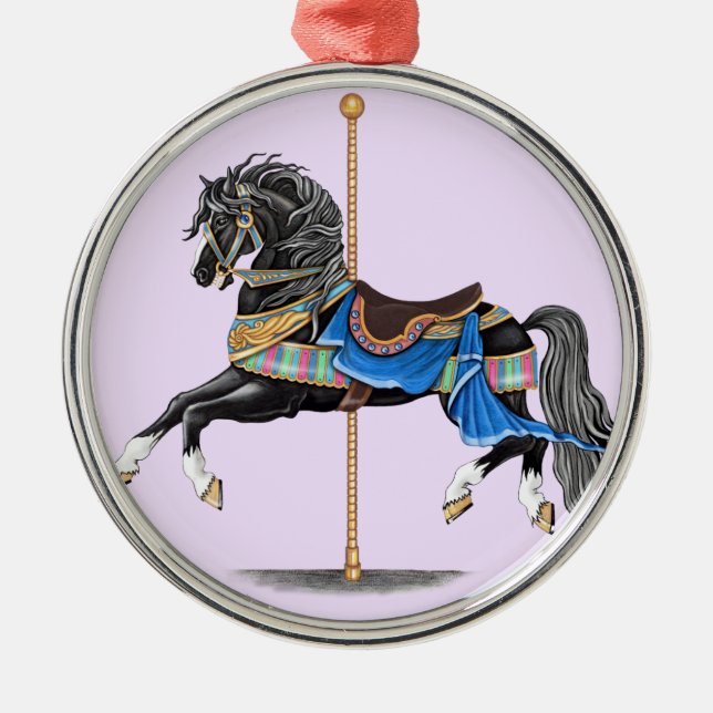 Black Carousel Pferd Ornament Aus Metall (Vorne)