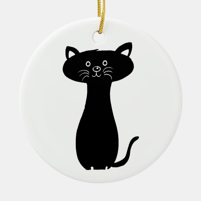 Black Cartoon Kitty Keramikornament (Vorne)