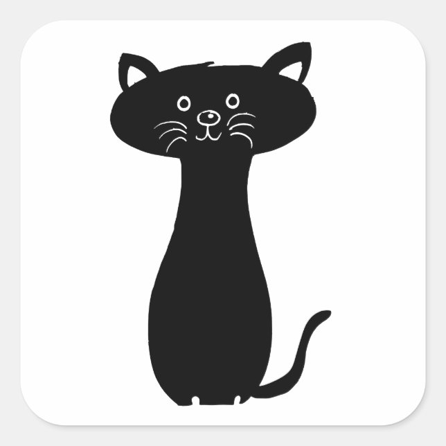 Black Cartoon Kitty Quadratischer Aufkleber (Vorderseite)
