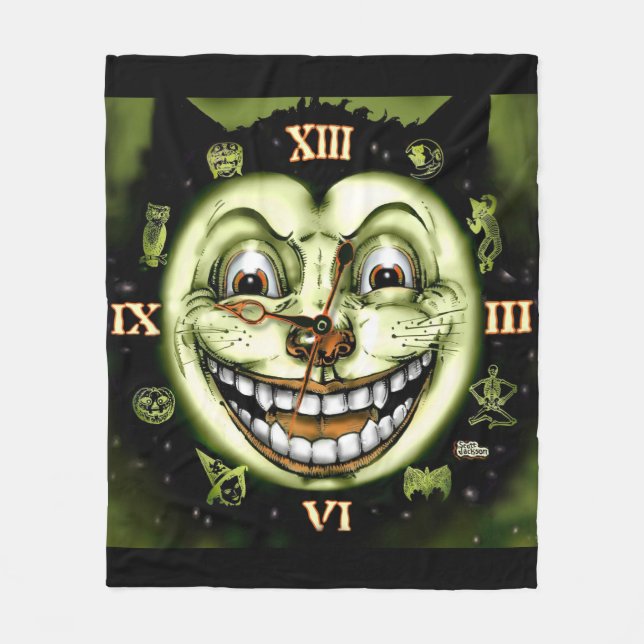 Black Cat 13 Clock Halloween Fleecedecke (Vorderseite)