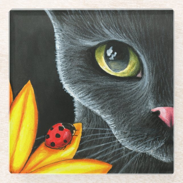Black Cat 510 ladybug-gelbe Blume Glasuntersetzer (Vorderseite)