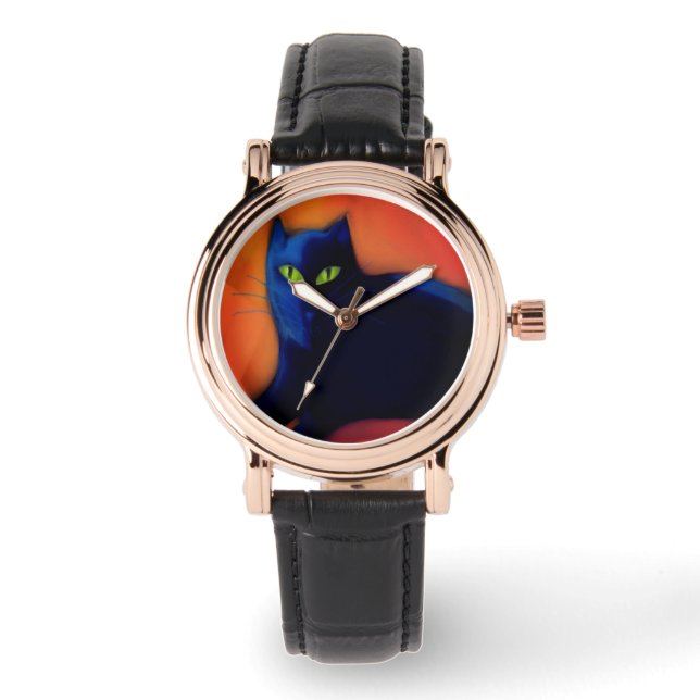 Black Cat Abstrakt Art to Wear Armbanduhr (Vorderseite)