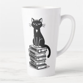Black Cat and Books - Minimalistisches Design Milchtasse