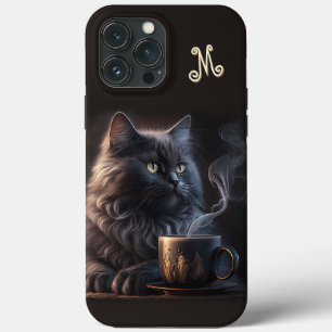 Black Cat and Coffee with Monogram Case-Mate iPhone Hülle